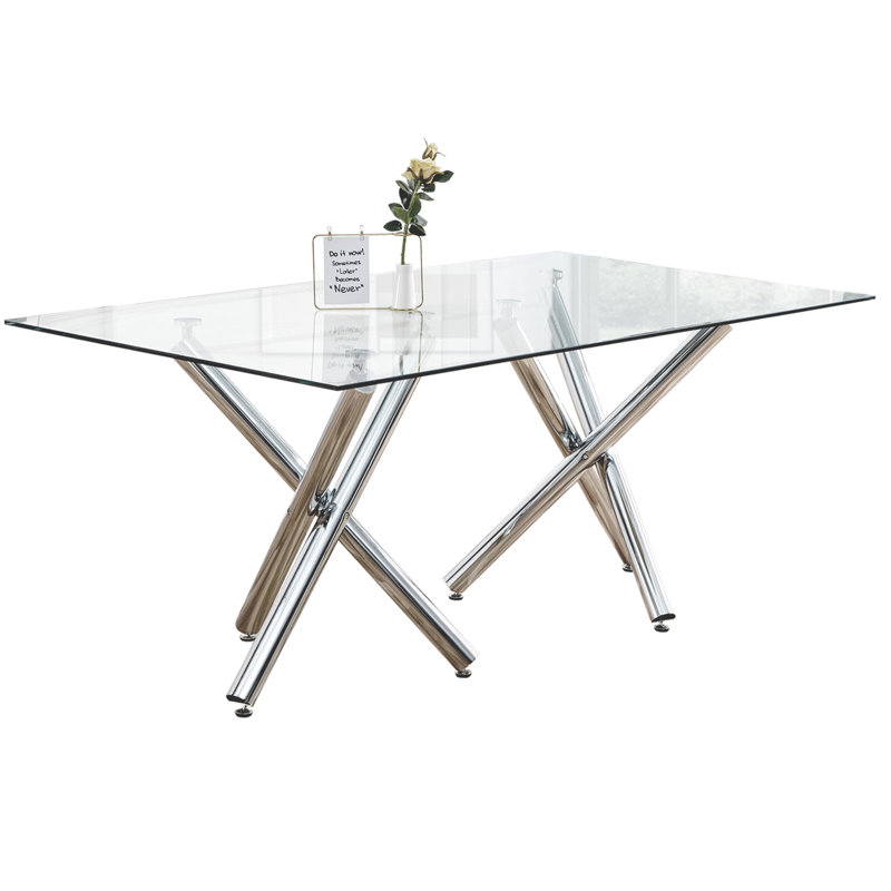Wrought Studio Clarince Glass Dining Table Wayfair